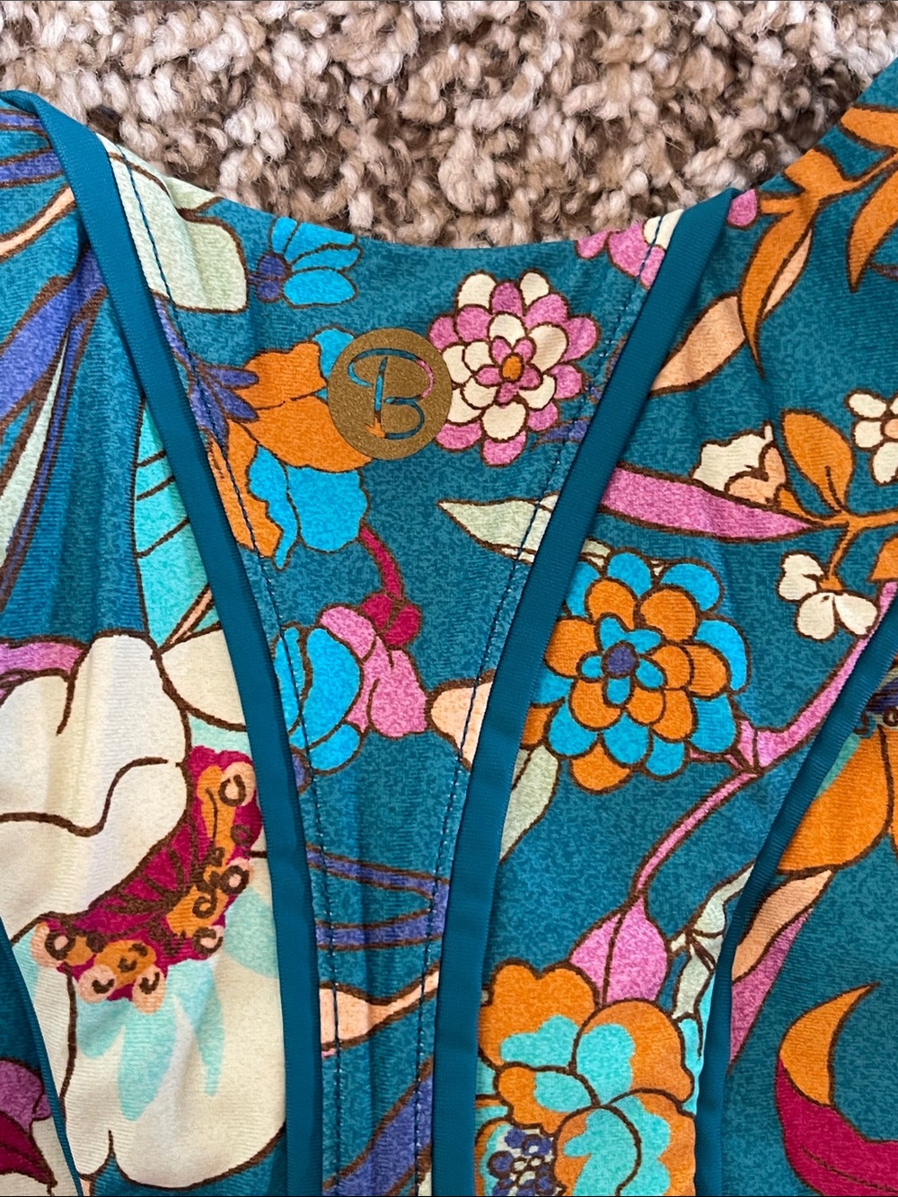 Floral High-Neck Sports Bra - Teal Floral - Picture 3 of 6